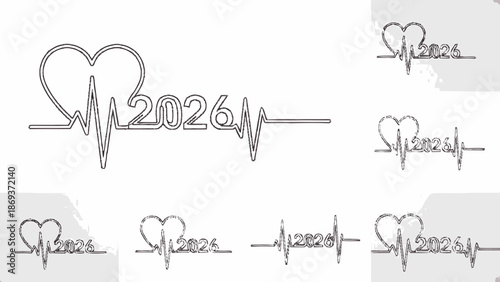 Collection of Heartbeat Line Art Designs with 2026.
