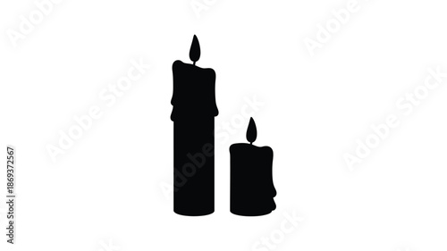 A simple silhouette of two black candles against a white background