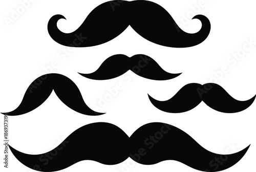 Minimalist black mustache icon vector set, Set of mustache silhouette vector illustration