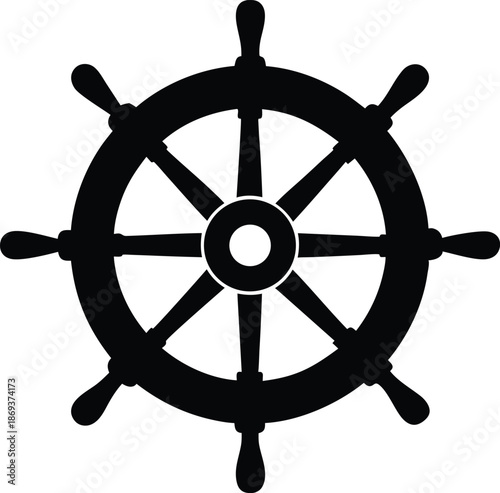 Vintage ship steering wheel silhouette, Silhouette of ship’s wheel nautical steering helm vector illustration