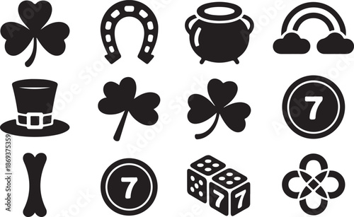 St Patrick's Day Lucky Charm Icon Collection illustration silhouette