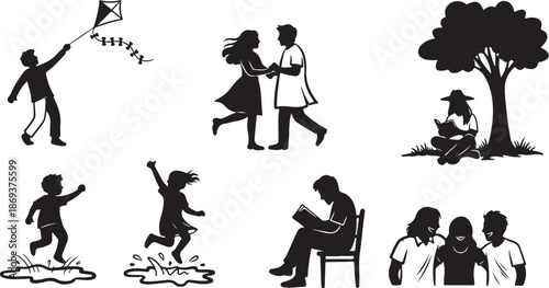 Children playing and learning in various happy scenes