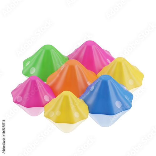 Colorful plastic pyramid shapes isolated on transparent background