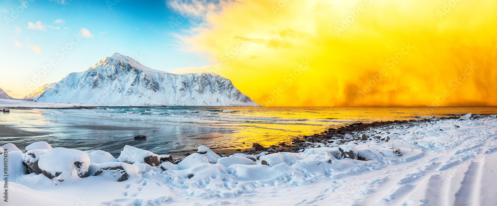 custom made wallpaper toronto digitalAmazing winter scenery on Skagsanden beach with illuminated clouds during sunrise
