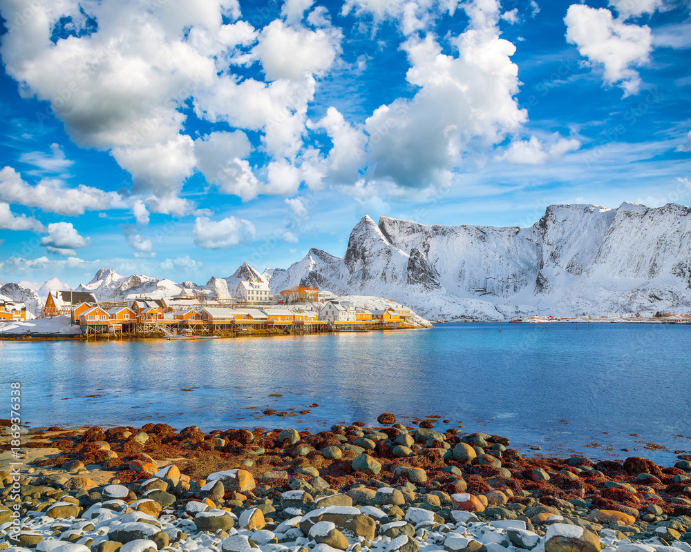 custom made wallpaper toronto digitalAmazing winter view of Sakrisoy village and snowy mountaines on background.