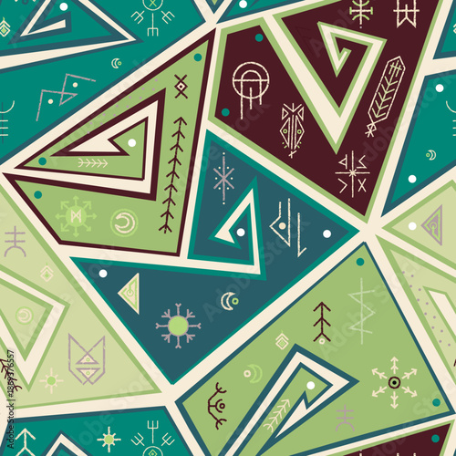 Teal Tribal Ancient Symbols Pattern