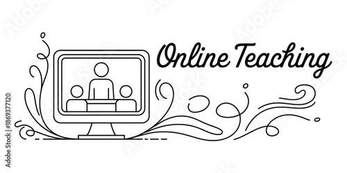 Online Teaching Concept Illustration with Computer Screen