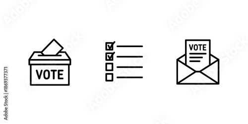 Icons of voting ballot box checklist and mailin ballot