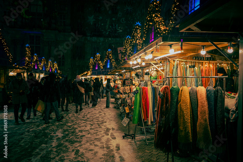 Festive Christmas Market at Humboldt Forum Berlin in Winter Snow