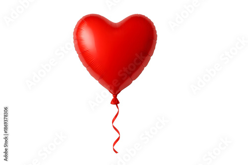 Valentine’s Day Red Heart Balloon with Ribbon Isolated on White Background PNG