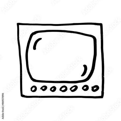 Old TV set. Retro television set. Doodle style hand drawn object. Simple isolated outline.