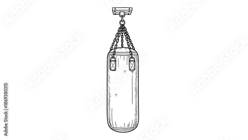 Hanging punching bag with chains in linear art style for fitness and gym design