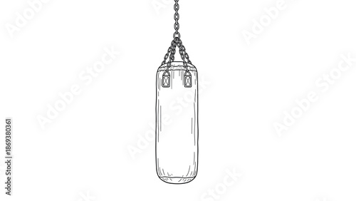 Linear hanging boxing bag outline with chains for fitness and training concepts