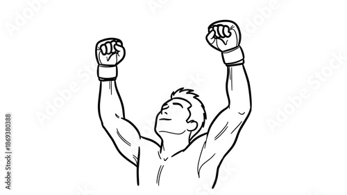 Celebratory pose of a victorious athlete raising arms in triumph