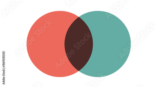 Overlapping red and blue circles intersecting in stained glass style