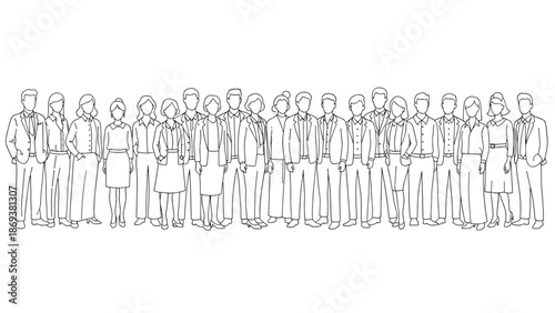 Outline of diverse people in formal attire standing together in a line