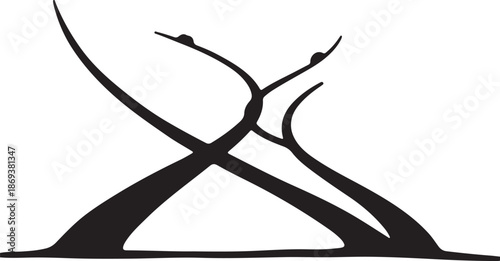 Minimalist Black Silhouette of Twisted Branches on White