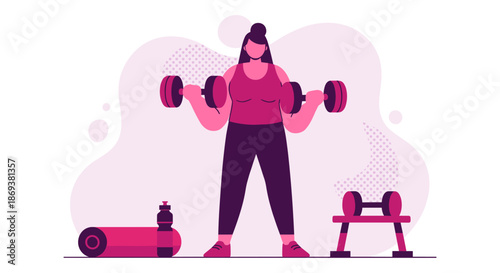 Woman Lifting Dumbbells in Fitness Routine.