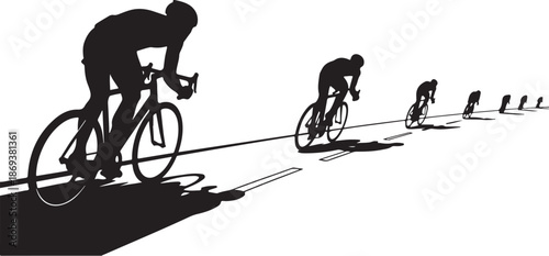 Cyclists in a race on a white background track