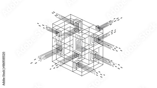 Geometric abstract design with intersecting lines and dimensions