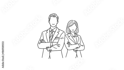 Minimalist line art of business professionals in confident poses