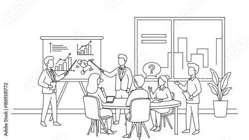 Team collaboration and business strategy presentation in a modern office meeting