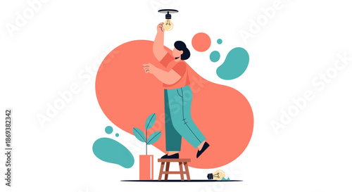 Woman Painting on Canvas with Brush.