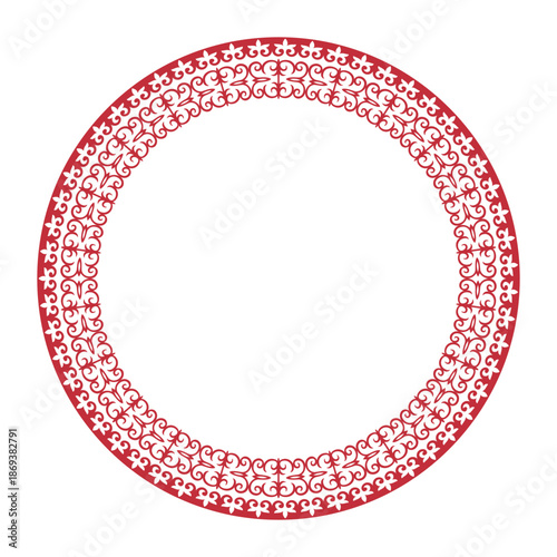 Abstract Patterns of Turkic peoples, Kazakh, Kyrgyz, Mongol. Round vector frame with arabesques and floral elements. Traditional classic ornament. Islam, Arabic, Indian, ottoman motif, embroidery