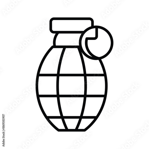 Simple Outline of Hand Grenade with Pin and Safety Lever in Minimalist Style