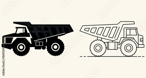 Dump truck icon set with mining vehicle silhouette