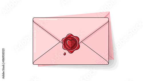 Romantic pink envelope with heart-shaped wax seal