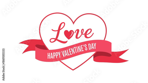 Valentine's Day Heart with Love Message and Red Ribbon