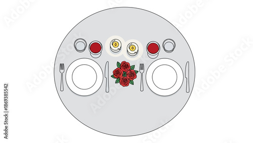 Elegant table setting with roses for romantic dinner illustration