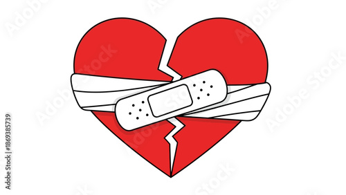 Broken heart illustration with bandage symbolizing healing and recovery