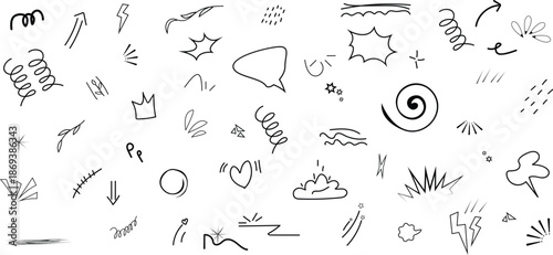 Collection of hand drawn doodle icons and shapes