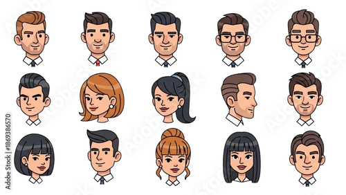 Diverse group of professional people portraits in a modern flat illustration style