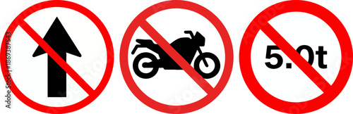 Three Prohibition Road Signs Isolated on White Background