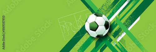 Soccer banner background with football on field, modern sports design