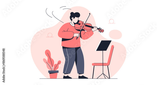 Man Playing Violin with Music Stand.