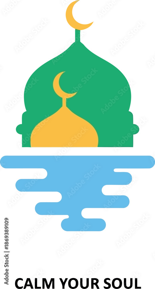 Obraz premium Islamic Ramadan Lantern Illustration with Crescent Moon and Mosque Dome for Spiritual Calmness