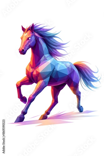 Colourful low-poly galloping horse