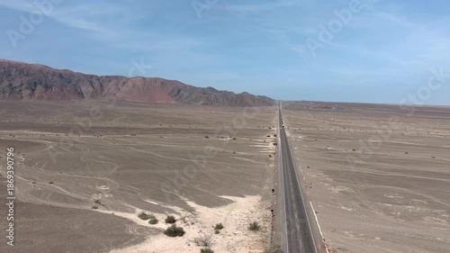 Panamericana road in South America. Aerial from Peru with the Nasca lines