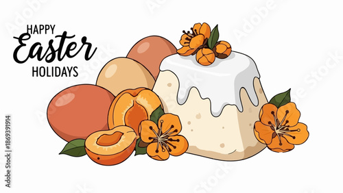 Festive Easter cake and eggs with floral accents