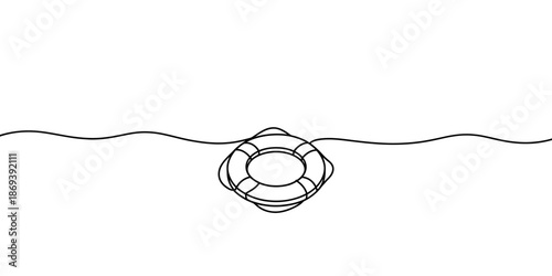 A simple line drawing of a life preserver floating on water