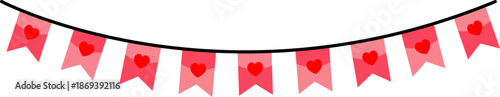Festive red and pink bunting decoration on a string