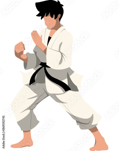 Karate Stance Illustration With Black Belt