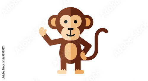 Playful cartoon monkey waving hand with bright friendly expression and engaging posture suitable for children's books or educational materials
