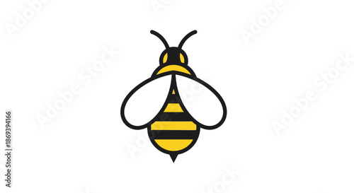 Minimalist Illustration of a Bee Featuring Simplified Design with Bold Black and Yellow Stripes on a White Background emphasizing natural insect