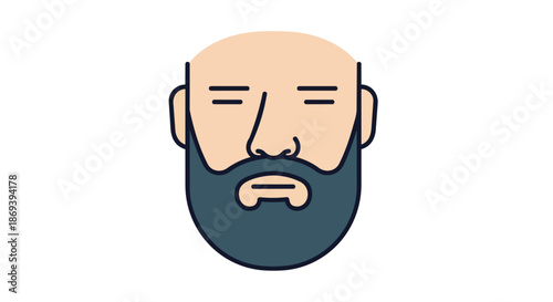 Minimalist Illustration of a Calm, Bald Man with a Full Beard and Closed Eyes Depicting Serenity and Inner Peace for Digital Art Use