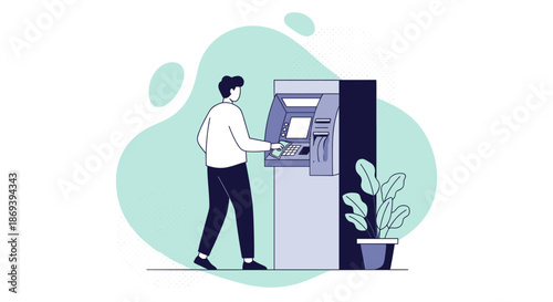 Man Using Automated Teller Machine.